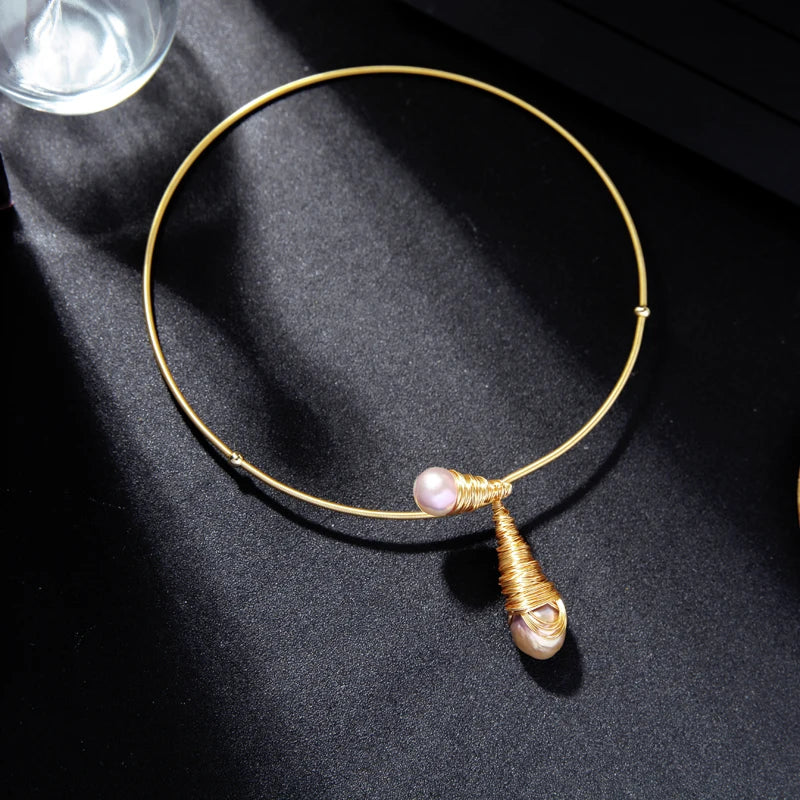 Brass Torque Women's Pearl Necklace