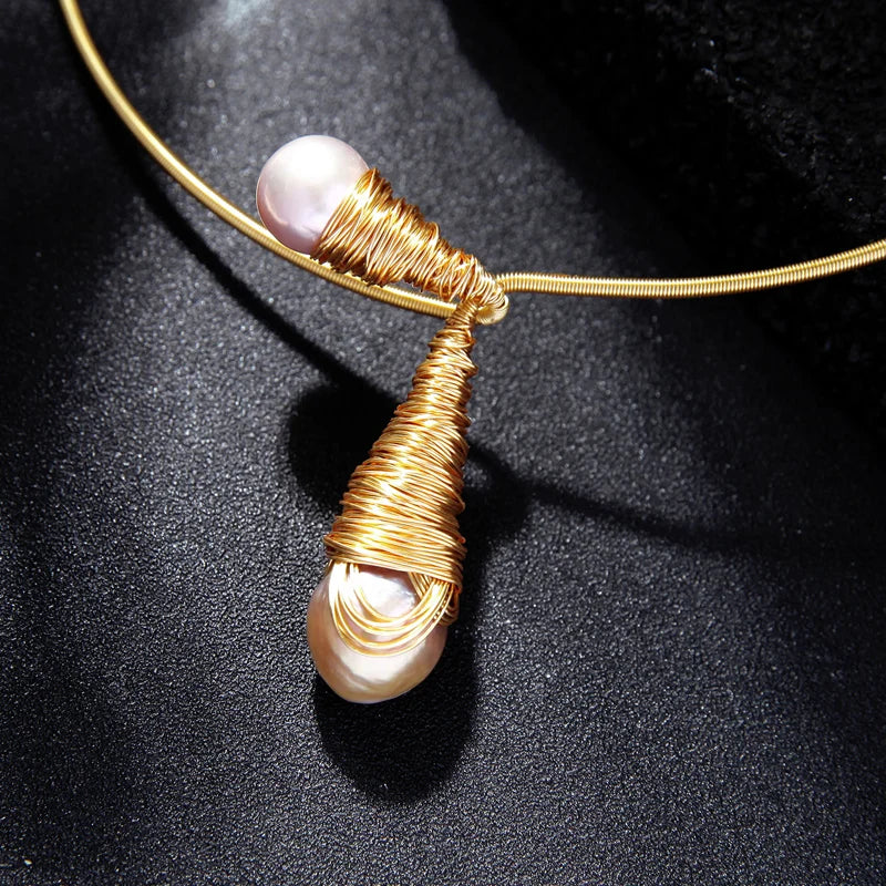 Brass Torque Women's Pearl Necklace