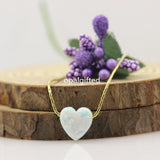 10mm Synthetic Heart Opal Pendant Necklace With Silver And Bamboo Chain
