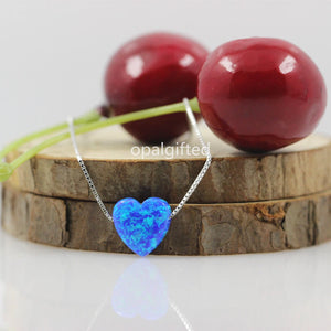 10mm Synthetic Heart Opal Pendant Necklace With Silver And Bamboo Chain