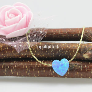10mm Synthetic Heart Opal Pendant Necklace With Silver And Bamboo Chain