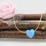 10mm Synthetic Heart Opal Pendant Necklace With Silver And Bamboo Chain