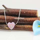 10mm Synthetic Heart Opal Pendant Necklace With Silver And Bamboo Chain