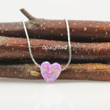10mm Synthetic Heart Opal Pendant Necklace With Silver And Bamboo Chain