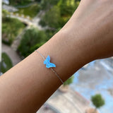 Light OP06 Synthetic Opal Butterfly Bracelet with 925 Silver O Chain