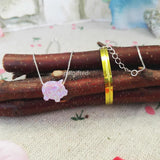 Lab Created Pink Opal Pig Necklace with CZ Eye 925 Sterling Silver