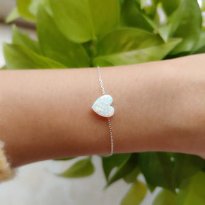 10mm Synthetic Opal Heart Bracelet with 925 Silver