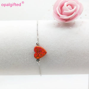 10mm Synthetic Opal Red Heart Bracelet 925 Silver Hiqh Jewelry