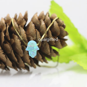 Synthetic Opal Hamsa Necklace 925 Silver Chain Jewelry