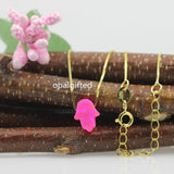 Synthetic Opal Hamsa Necklace 925 Silver Chain Jewelry
