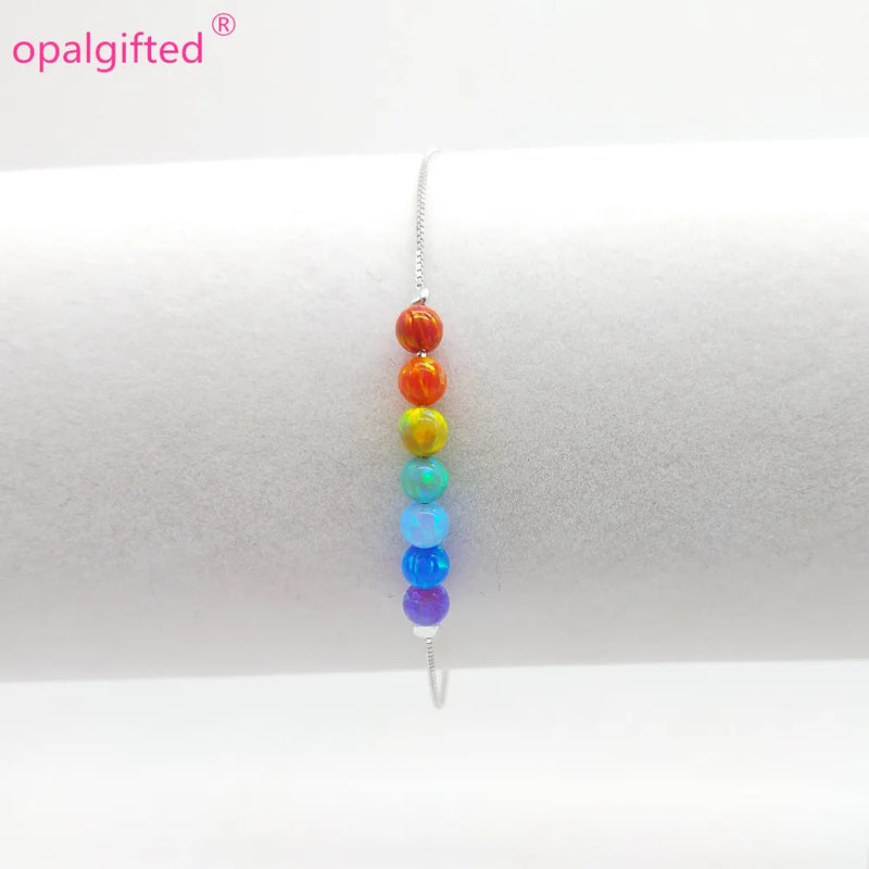 Opal Rainbow 4mm Bead Bracelet - 925 Sterling Silver