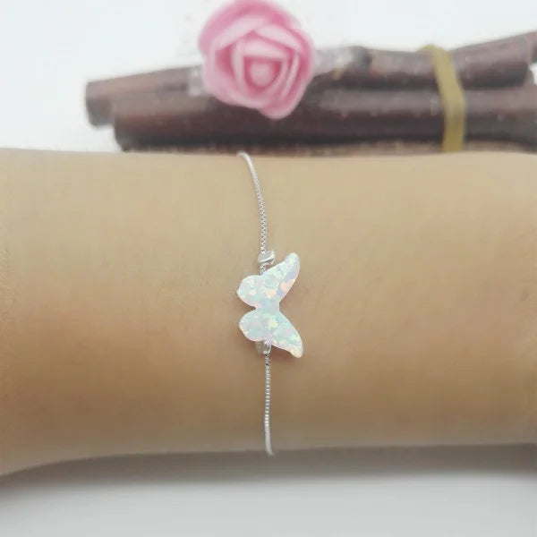 Lucky Animal Butterfly Yellow Opals Bracelet Bangle for Women