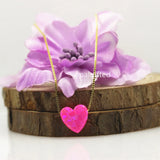 925 Sterling Silver Necklace with Synthetic Opal Fire Pink Heart Pendant