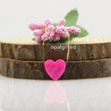 925 Sterling Silver Necklace with Synthetic Opal Fire Pink Heart Pendant