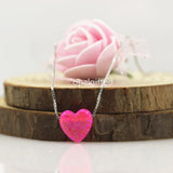 925 Sterling Silver Necklace with Synthetic Opal Fire Pink Heart Pendant