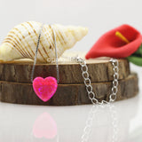 925 Sterling Silver Necklace with Synthetic Opal Fire Pink Heart Pendant