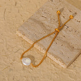 Stainless Steel Plated Chain Bracelet Retro Punk Baroque Pearl Jewelry