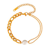 Stainless Steel Plated Chain Bracelet Retro Punk Baroque Pearl Jewelry