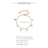 Square Zircon Pendant Bracelet Stainless Steel Plated Chain Jewelry