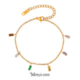 Square Zircon Pendant Bracelet Stainless Steel Plated Chain Jewelry