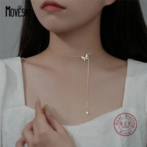 925 Silver Butterfly Tassel Necklace for Women