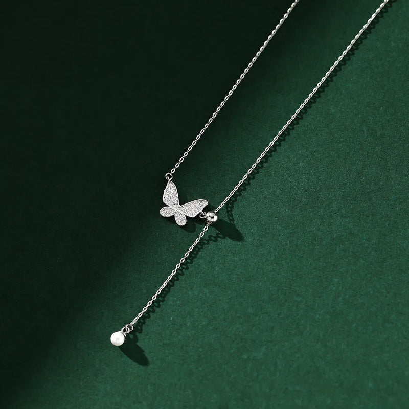 925 Silver Butterfly Tassel Necklace for Women