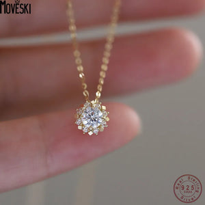 925 Silver CZ Flower Necklace 14K Plated
