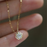 925 Silver CZ Flower Necklace 14K Plated