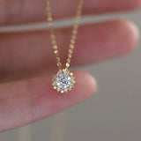 925 Silver CZ Flower Necklace 14K Plated