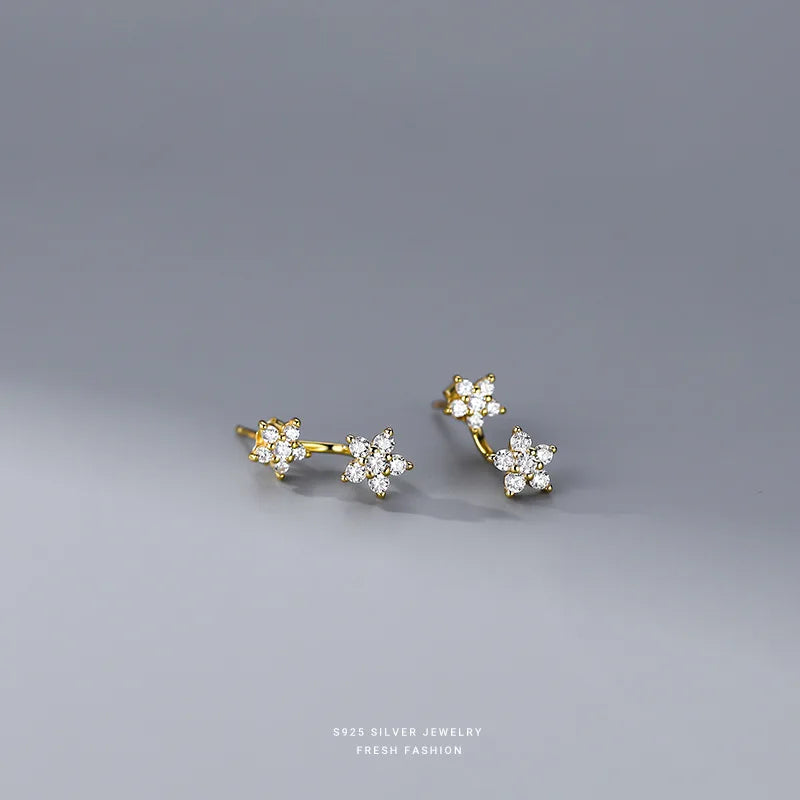 925 Silver Zircon Flower Stud Earrings Romantic Wedding Gift