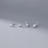 925 Silver Zircon Flower Stud Earrings Romantic Wedding Gift