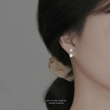925 Silver Zircon Flower Stud Earrings Romantic Wedding Gift