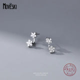 925 Silver Zircon Flower Stud Earrings Romantic Wedding Gift