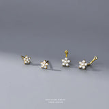 925 Silver Zircon Flower Stud Earrings Romantic Wedding Gift