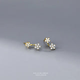 925 Silver Zircon Flower Stud Earrings Romantic Wedding Gift