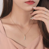 925 Silver Zircon Leaves Pendant Necklace Women Jewelry