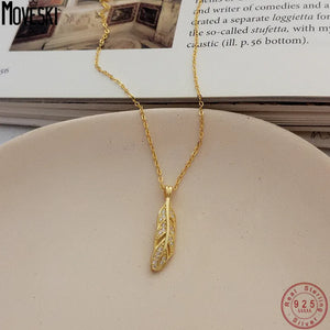 925 Silver Zircon Leaves Pendant Necklace Women Jewelry
