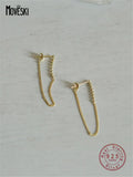 925 Silver Tassel Chain Stud Earrings Women Jewelry
