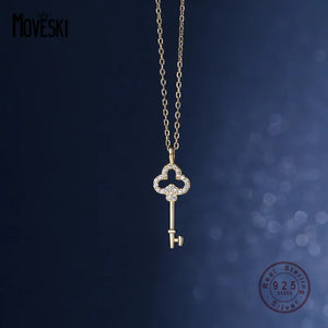 925 Silver Key Necklace with Zircon High Jewelry
