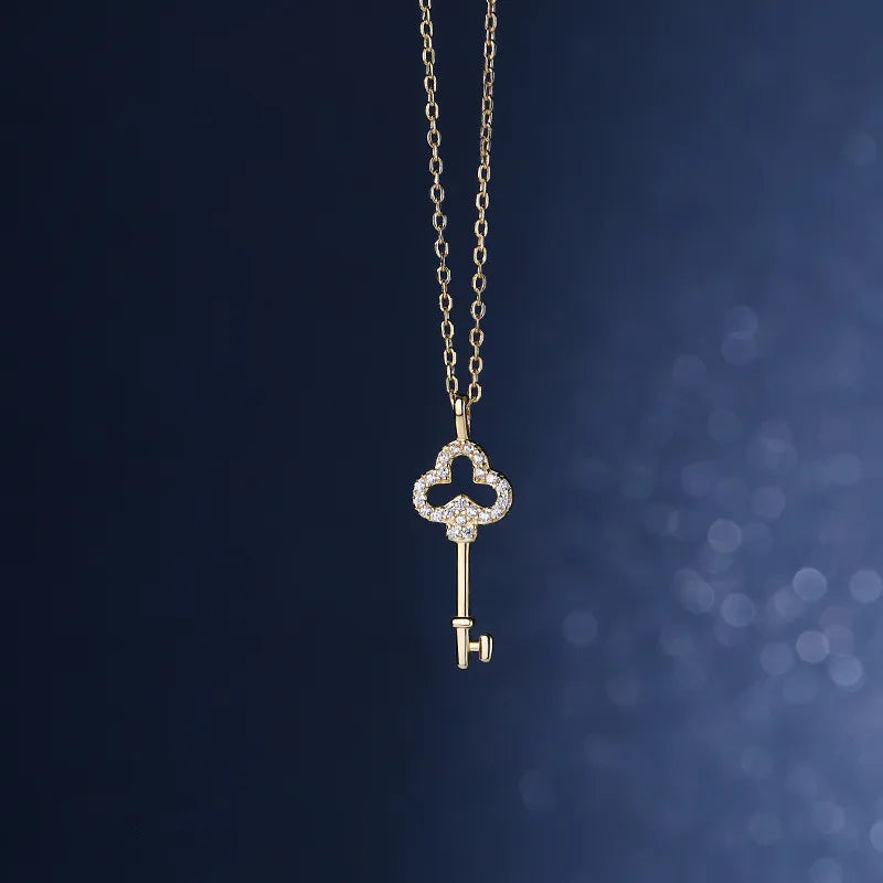 925 Silver Key Necklace with Zircon High Jewelry