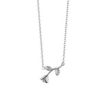 925 Silver Zircon Rose Flower Pendant Necklace Romantic Wedding Jewelry