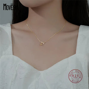 925 Silver Zircon Rose Flower Pendant Necklace Romantic Wedding Jewelry
