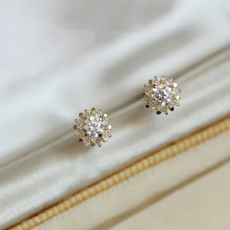925 Sterling Silver Zircon Flower Earrings for Women