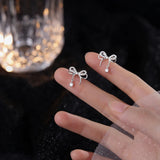 925 Silver Double Bow Pave Zircon Stud Earrings
