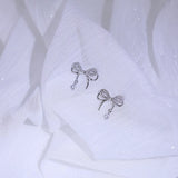 925 Silver Double Bow Pave Zircon Stud Earrings