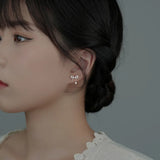 925 Silver Double Bow Pave Zircon Stud Earrings