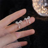 925 Silver Double Bow Pave Zircon Stud Earrings