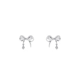 925 Silver Double Bow Pave Zircon Stud Earrings