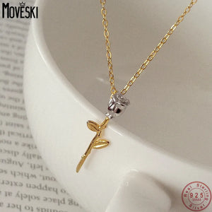 925 Silver Rose Necklace High Class Banquet Jewelry Gift