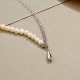 925 Silver Water Drop Pearl Chain Necklace Women Jewelry